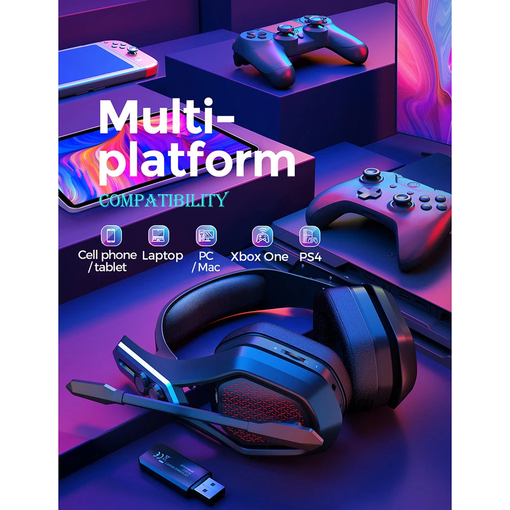 Iron Pro Wireless Gaming Headset – USB/3.5mm with Noise-Canceling Mic & 3D Surround Sound