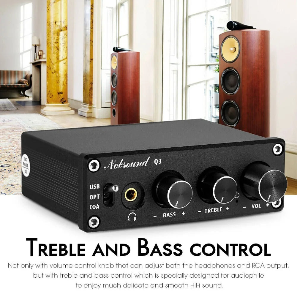 HiFi Q3 USB DAC Mini Digital-to-Analog Converter with Treble & Bass Control