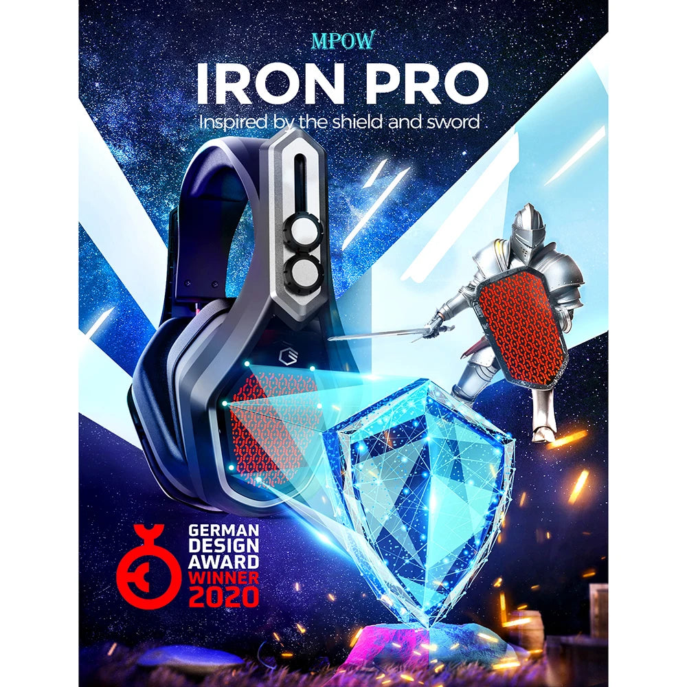 Iron Pro Wireless Gaming Headset – USB/3.5mm with Noise-Canceling Mic & 3D Surround Sound