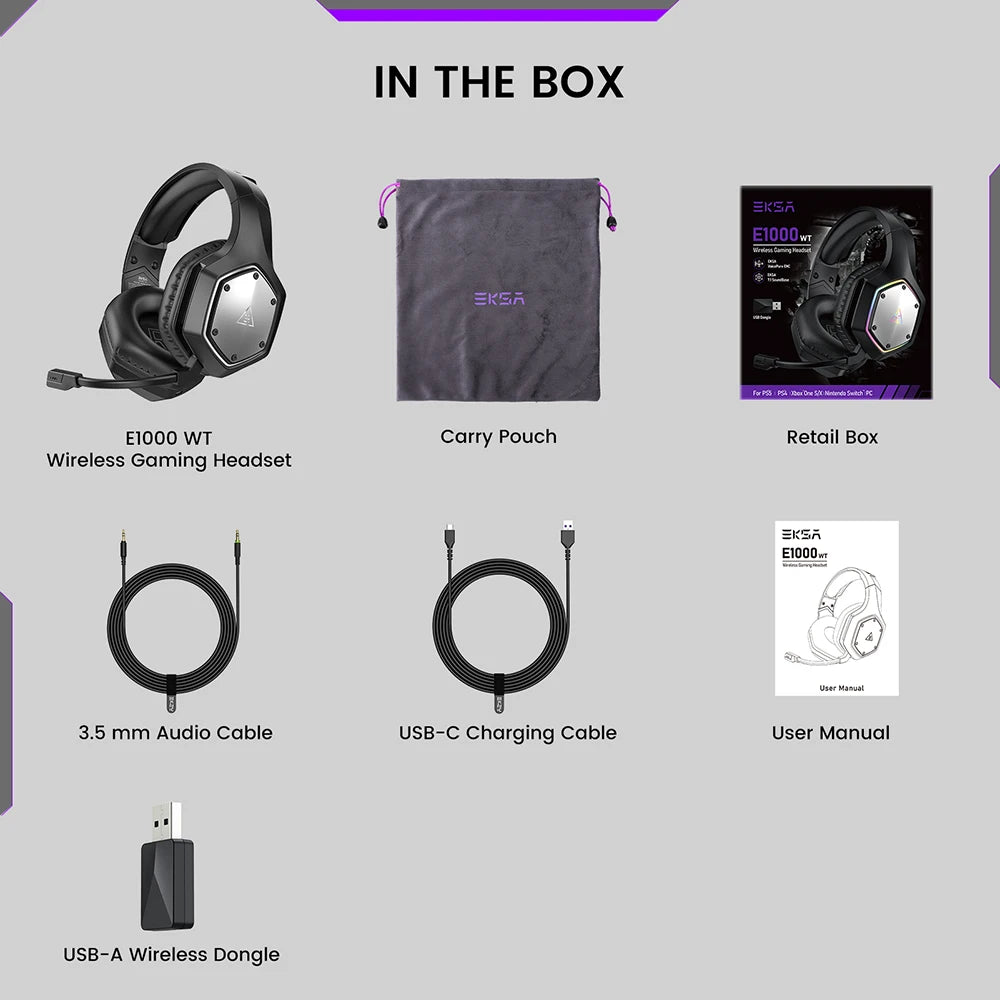 EKSA E1000 WT – Ultra-Low Latency Wireless Gaming Headset with 7.1 Surround Sound