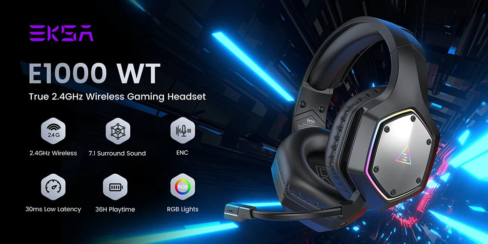 EKSA E1000 WT – Ultra-Low Latency Wireless Gaming Headset with 7.1 Surround Sound