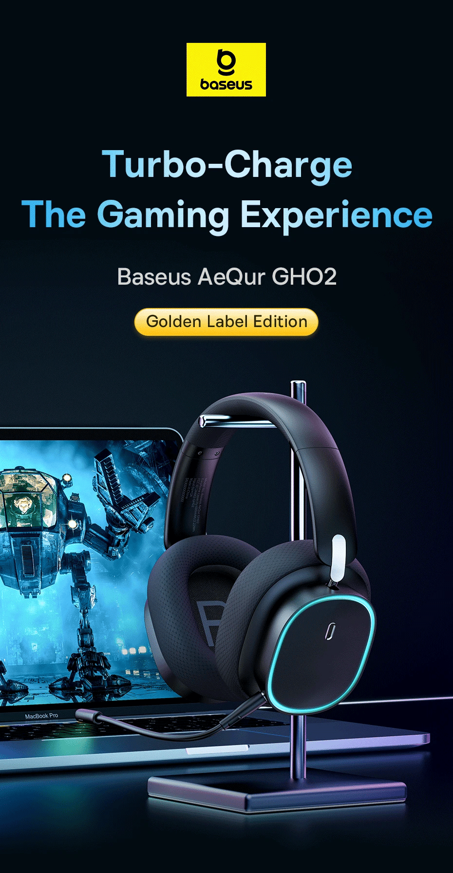 Baseus Gaming Headphones - Dual-Mode Wireless 40mm Driver, 40H Playback with ChatMix