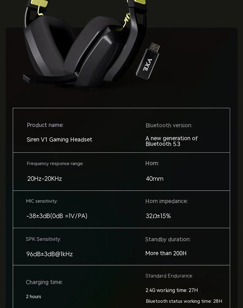 Siren Wireless Gaming Headset - Low Latency, Bluetooth 5.3 & 2.4G, FPS Optimized, Lightweight