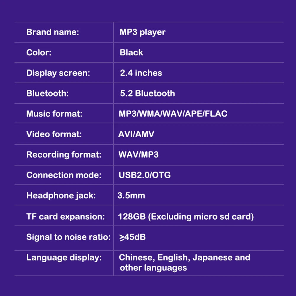 2.4 Inch Full-Screen MP3 Player - Ultra-Thin Bluetooth 5.2 Hi-Fi Music & Video Player