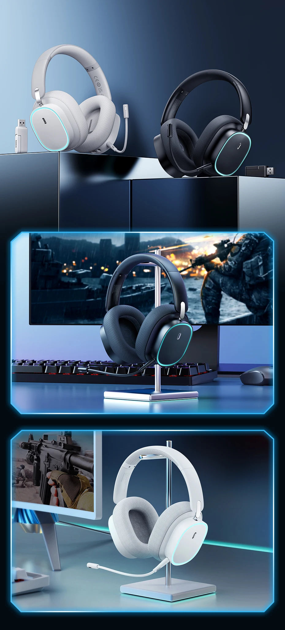 Baseus Gaming Headphones - Dual-Mode Wireless 40mm Driver, 40H Playback with ChatMix