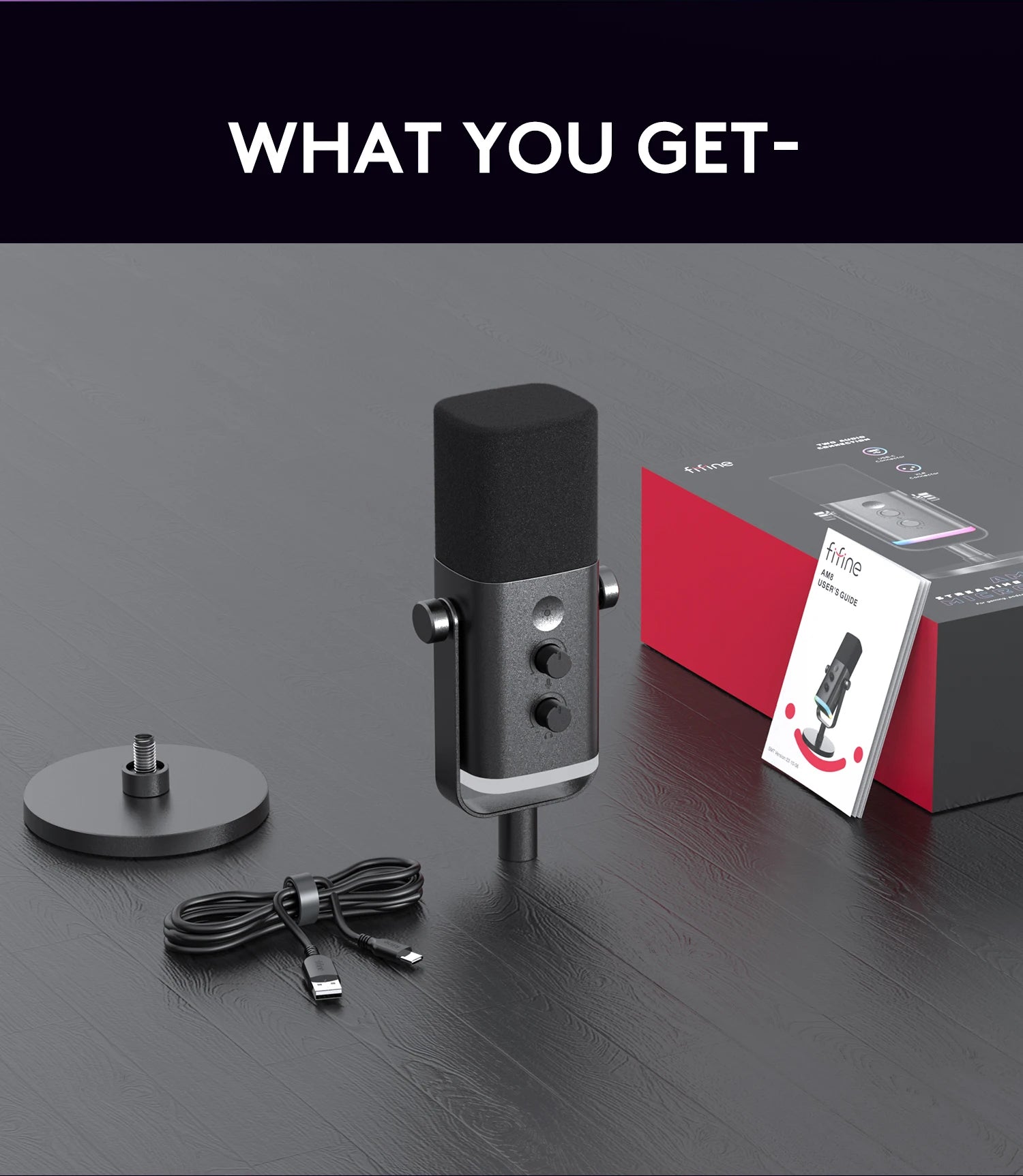 FIFINE USB/XLR Dynamic Microphone - Touch Mute, Headphone Jack, I/O Controls