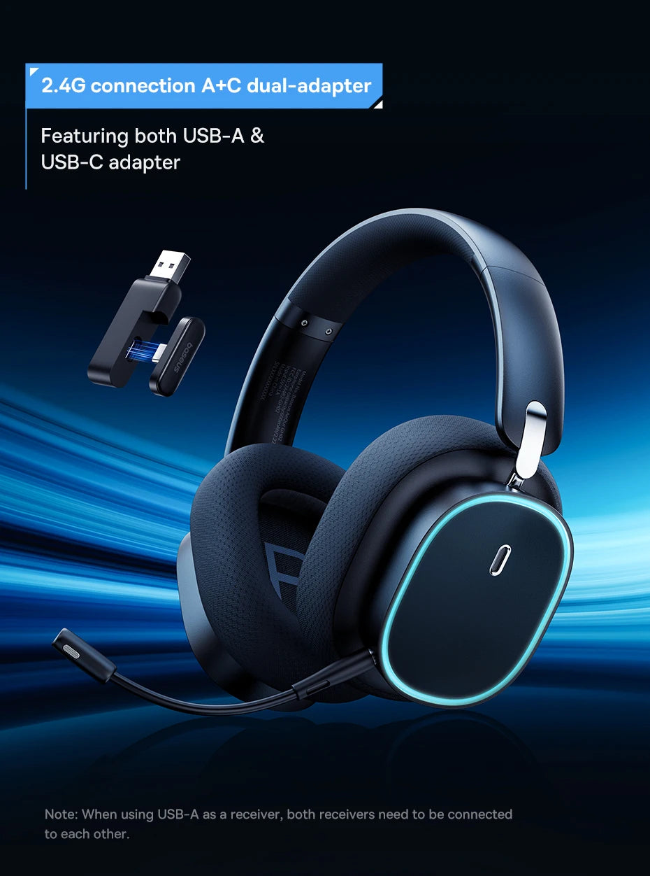 Baseus Gaming Headphones - Dual-Mode Wireless 40mm Driver, 40H Playback with ChatMix