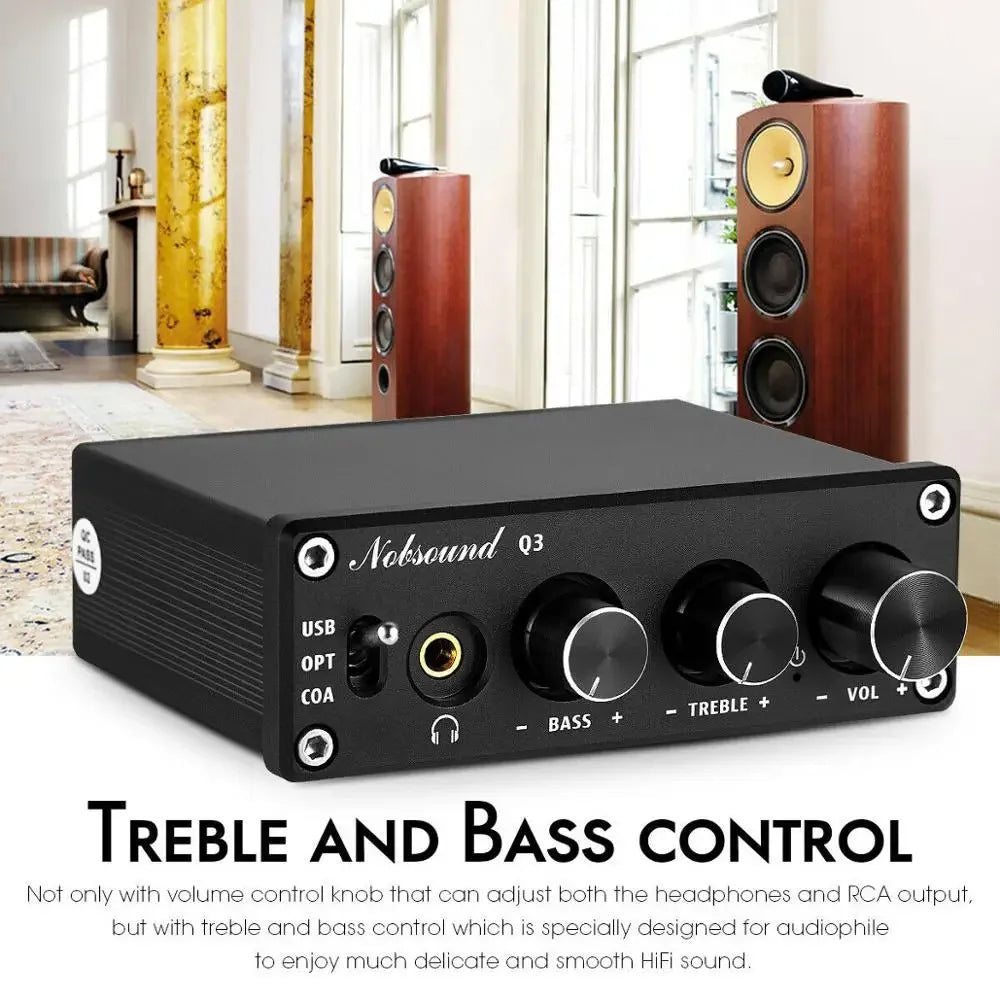 HiFi Q3 USB DAC Mini Digital-to-Analog Converter with Treble & Bass Control