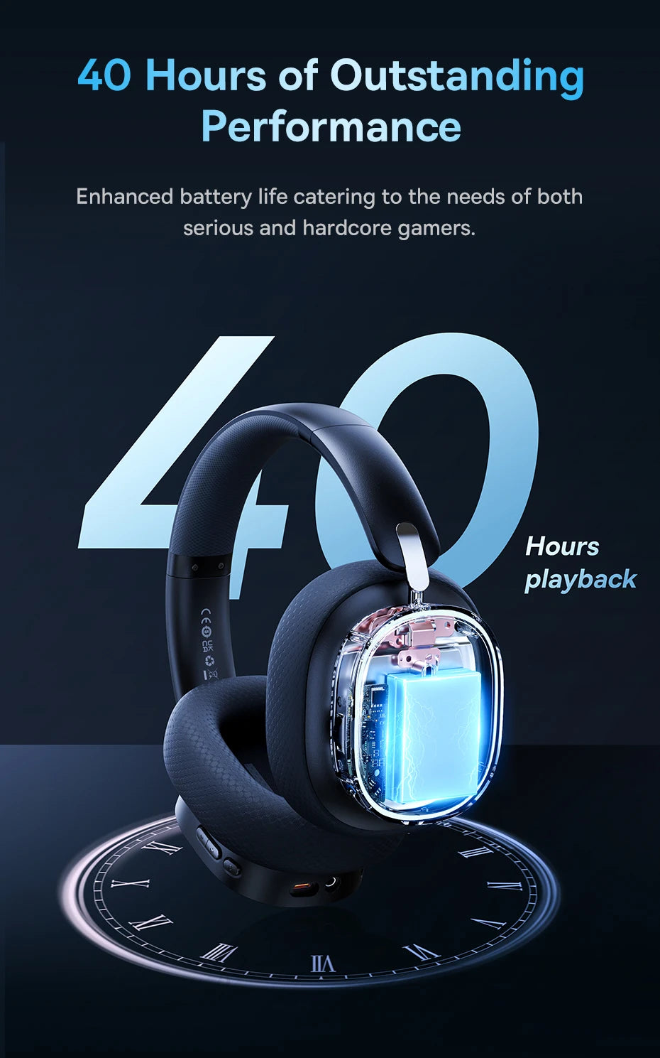 Baseus Gaming Headphones - Dual-Mode Wireless 40mm Driver, 40H Playback with ChatMix