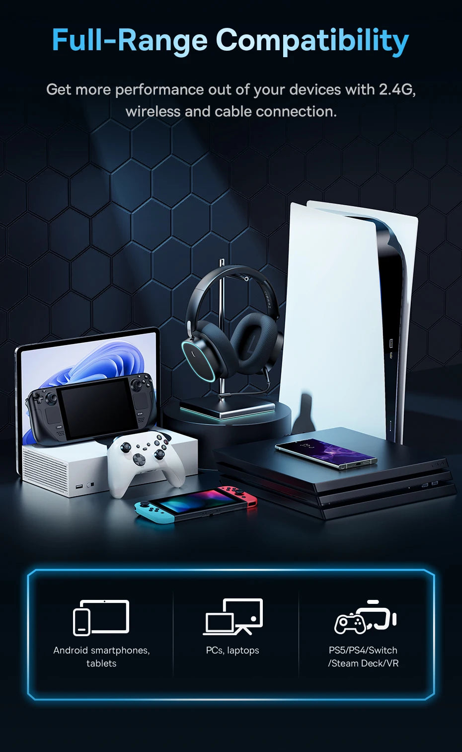 Baseus Gaming Headphones - Dual-Mode Wireless 40mm Driver, 40H Playback with ChatMix