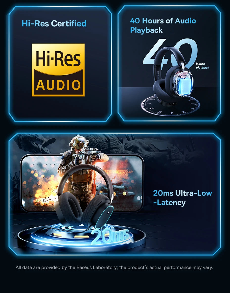Baseus Gaming Headphones - Dual-Mode Wireless 40mm Driver, 40H Playback with ChatMix