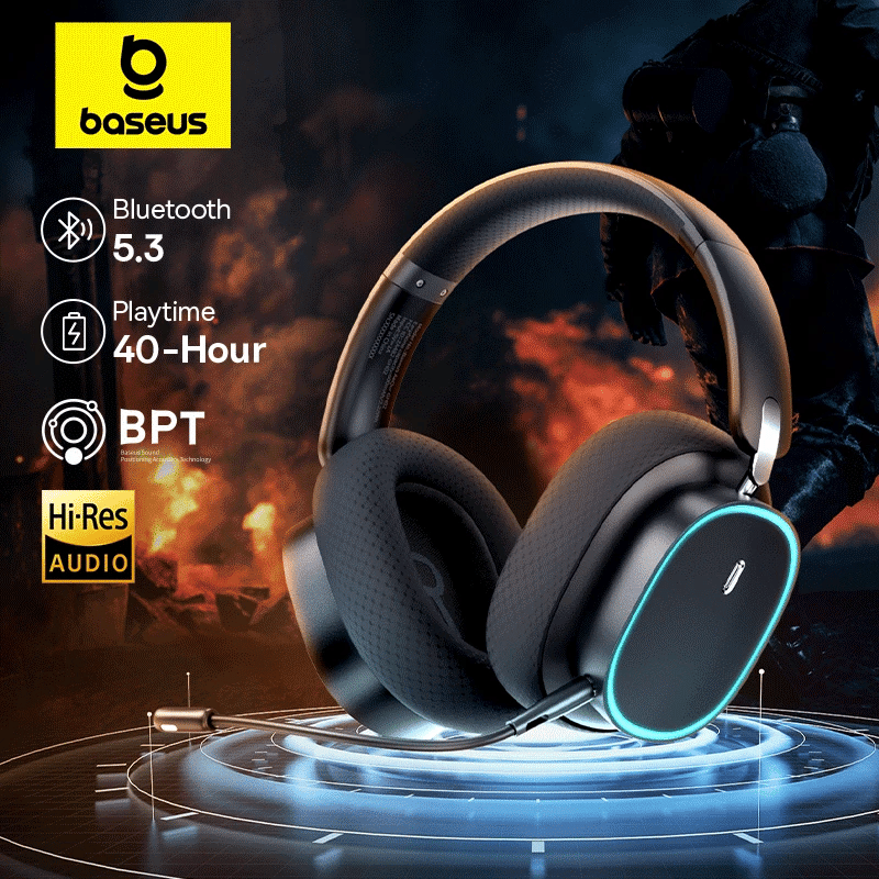 Baseus Gaming Headphones - Dual-Mode Wireless 40mm Driver, 40H Playback with ChatMix