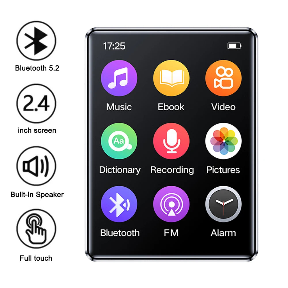 2.4 Inch Full-Screen MP3 Player - Ultra-Thin Bluetooth 5.2 Hi-Fi Music & Video Player
