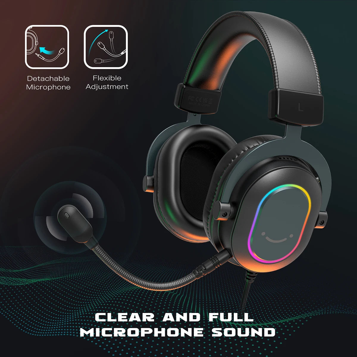 Vortex RGB Gaming Headset with Mic - Over-Ear 7.1 Surround Sound Headphones for PC, PS4, PS5 & Xbox