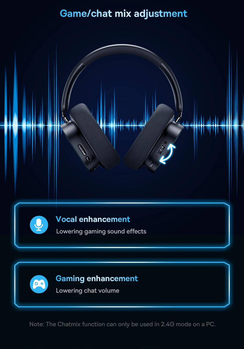 Baseus Gaming Headphones - Dual-Mode Wireless 40mm Driver, 40H Playback with ChatMix