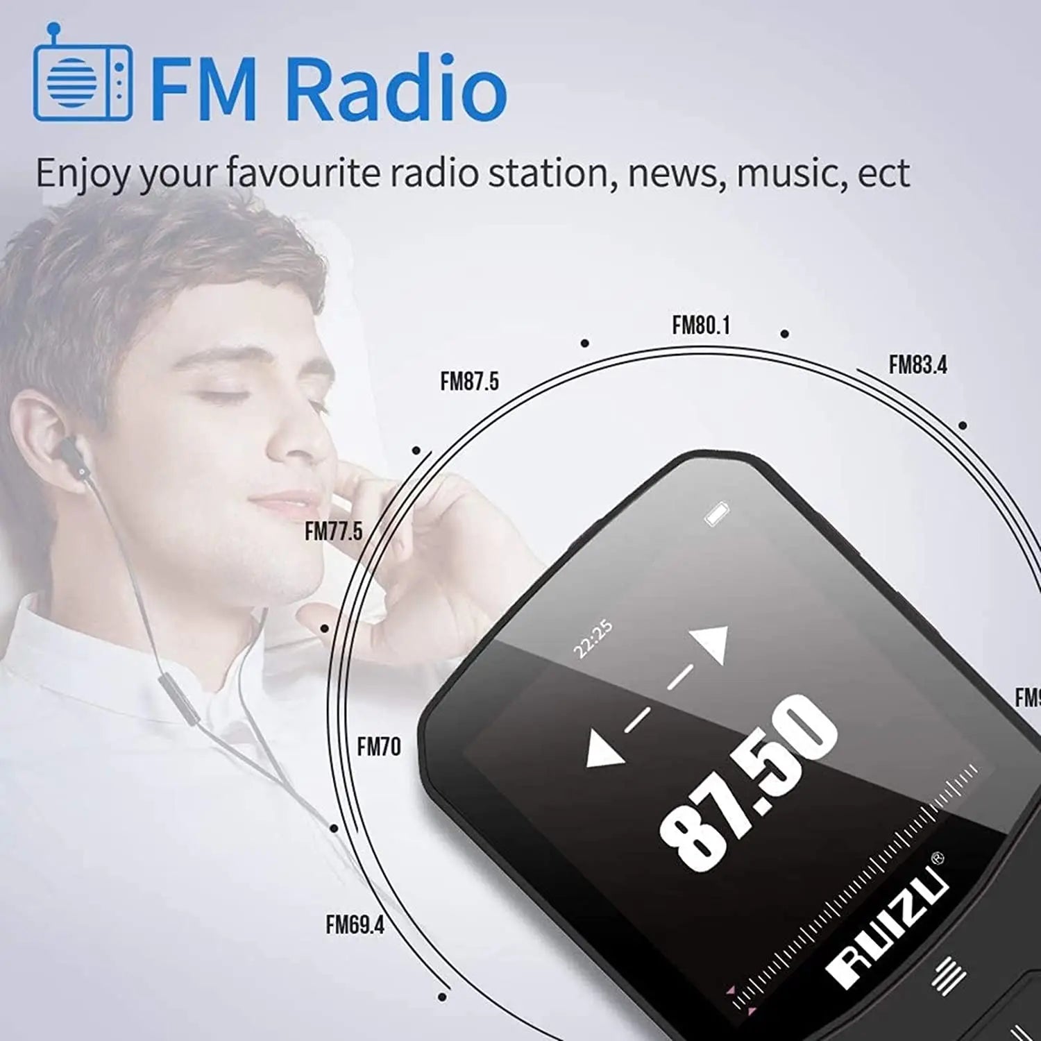 RUIZU X52 Clip MP3 Player with Bluetooth 5.0, Hi-Fi Sound, and 128GB Support