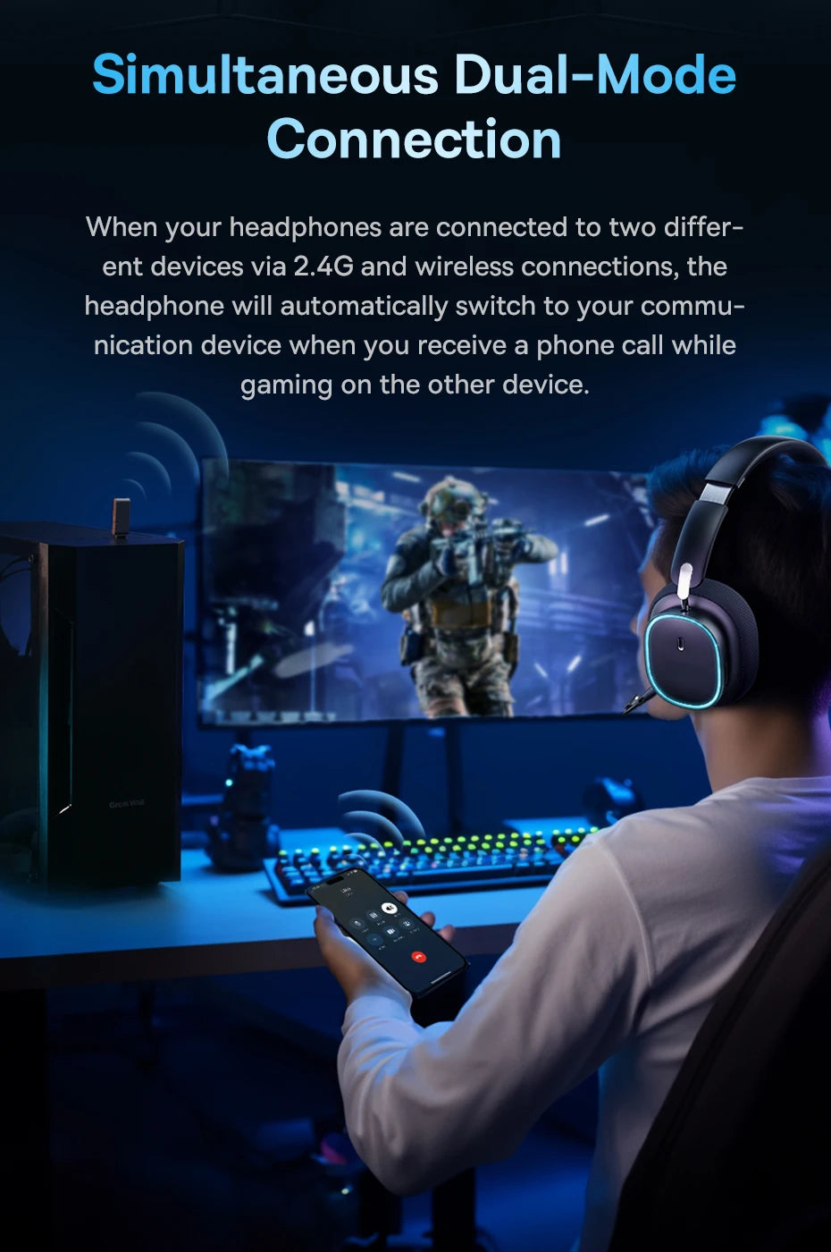 Baseus Gaming Headphones - Dual-Mode Wireless 40mm Driver, 40H Playback with ChatMix