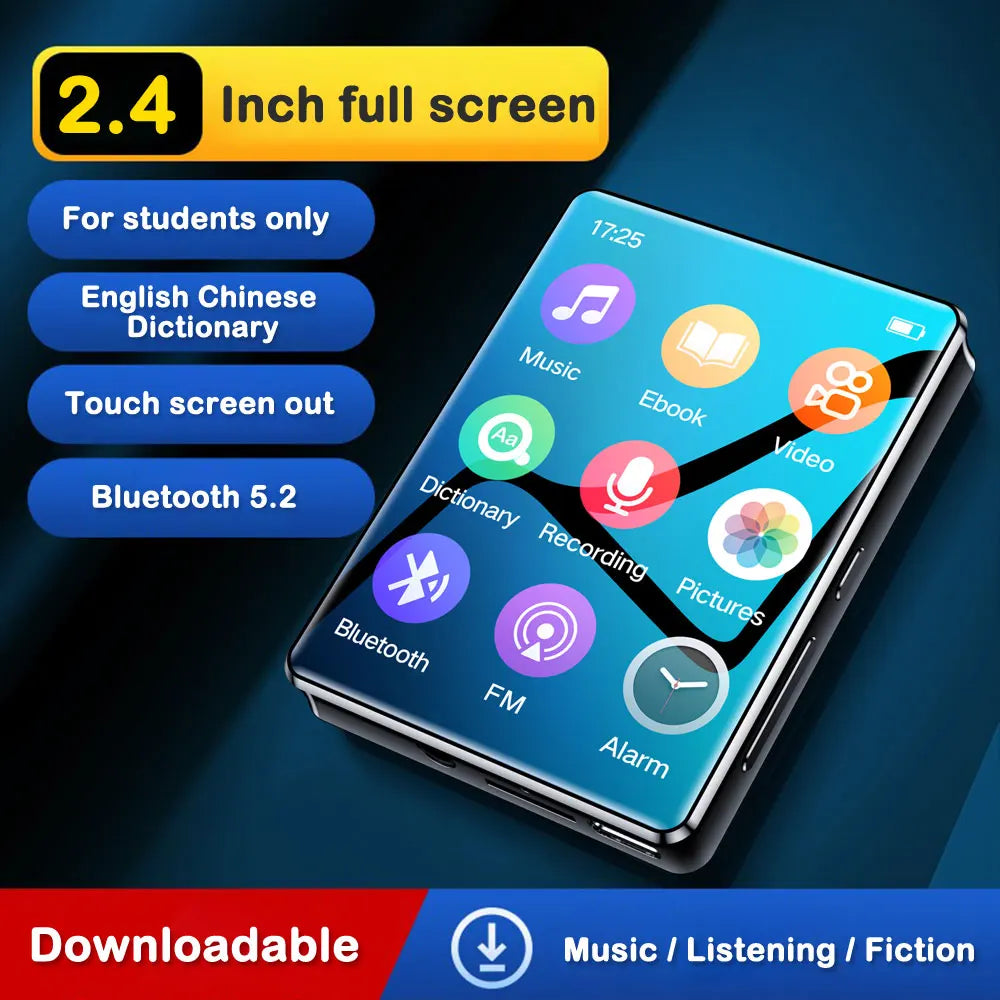 2.4 Inch Full-Screen MP3 Player - Ultra-Thin Bluetooth 5.2 Hi-Fi Music & Video Player